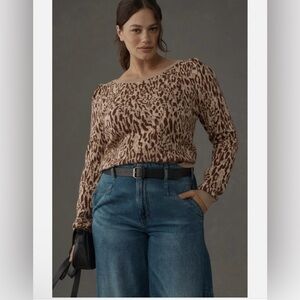 Maeve Animal Print Sweater - Brown and Cream